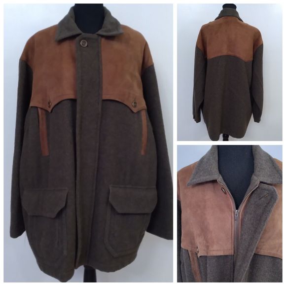 Vtg Woolrich XL Coat Jacket Field Pea Barn Chore Wool Leather Quilt Lined USA 56 - Picture 1 of 15